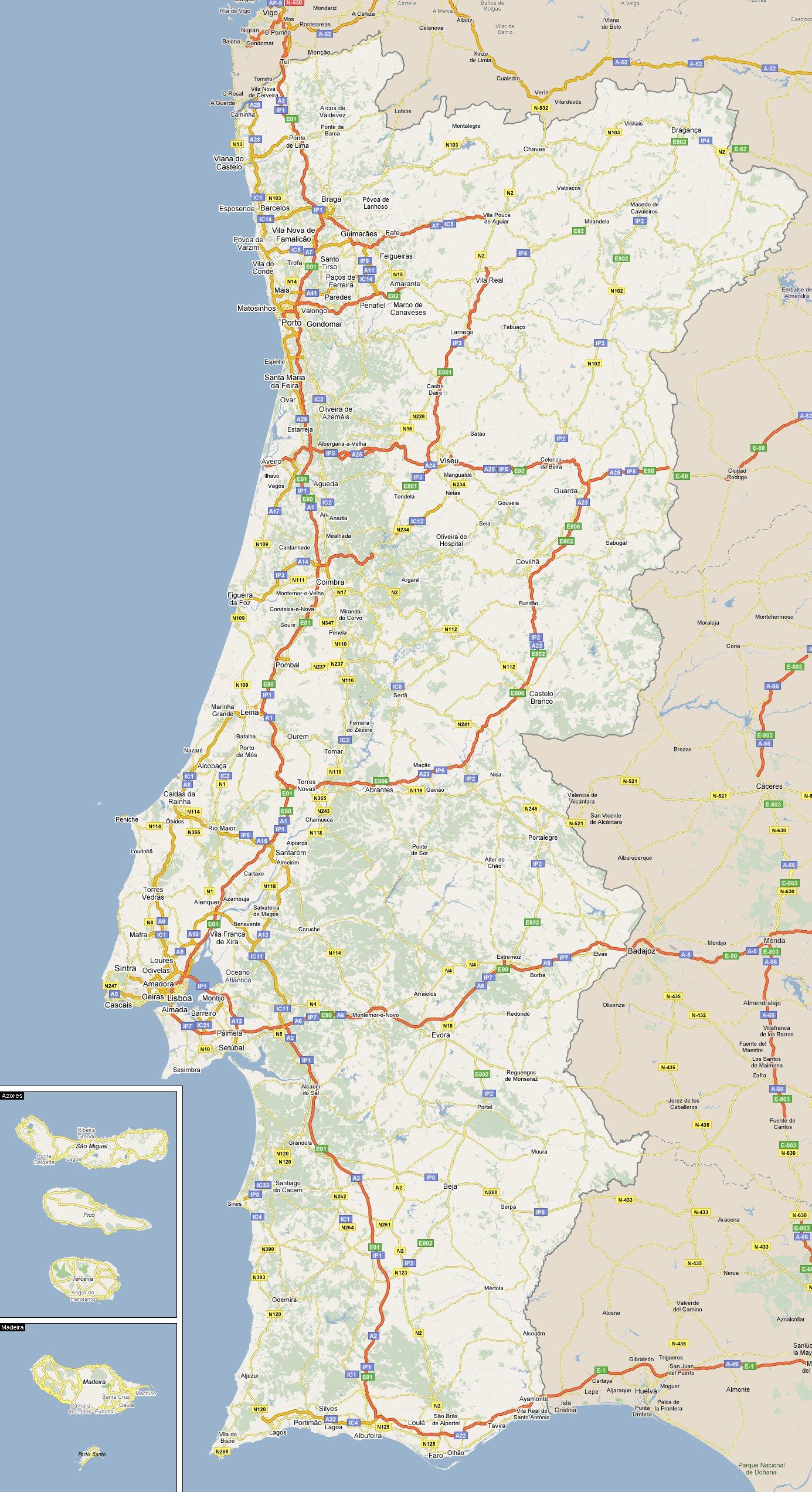 Mapa de Portugal - Mapa detalhado de Portugal (Sul da Europa - Europa)