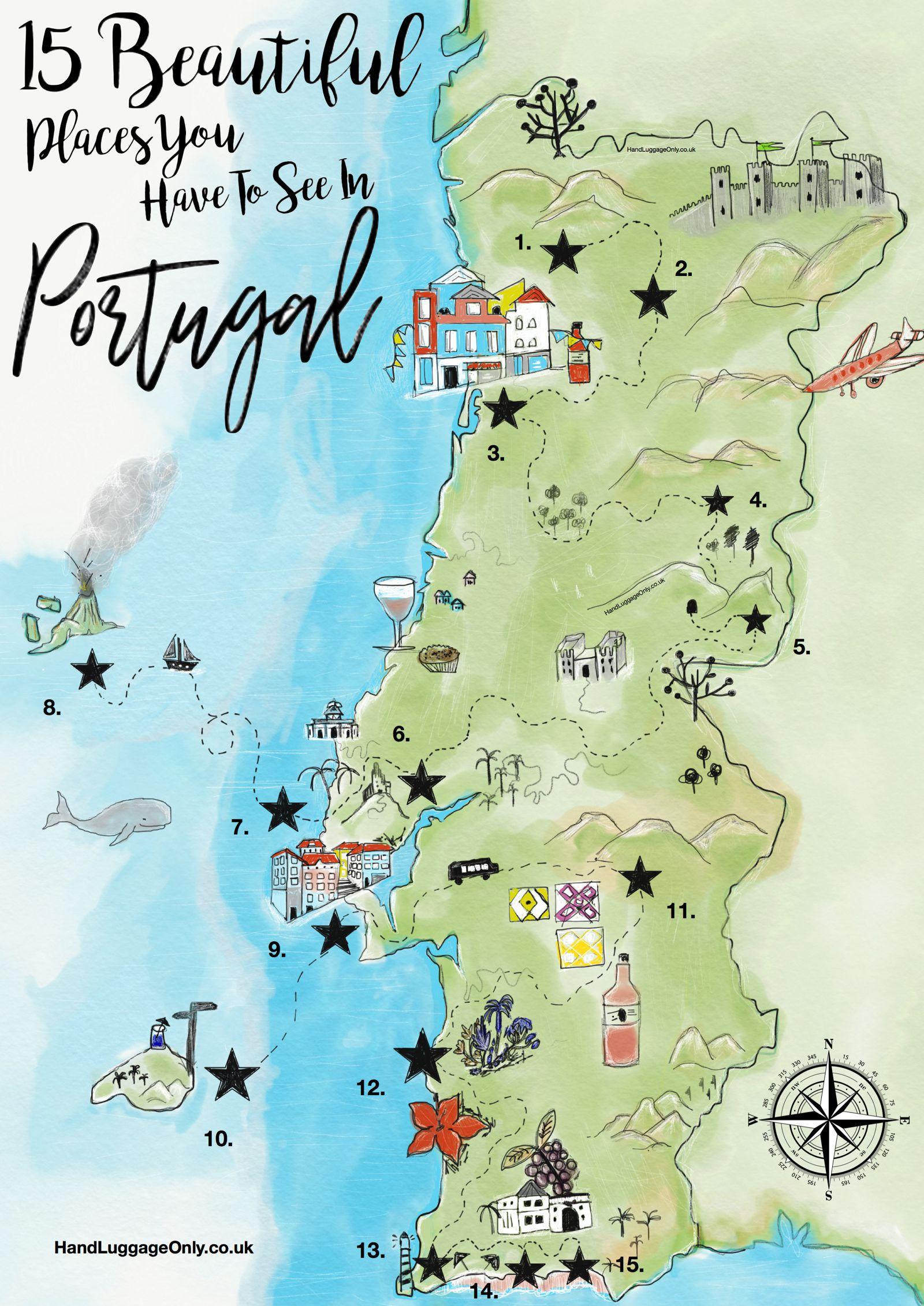Mapa turístico de Portugal: atracções turísticas e monumentos de Portugal