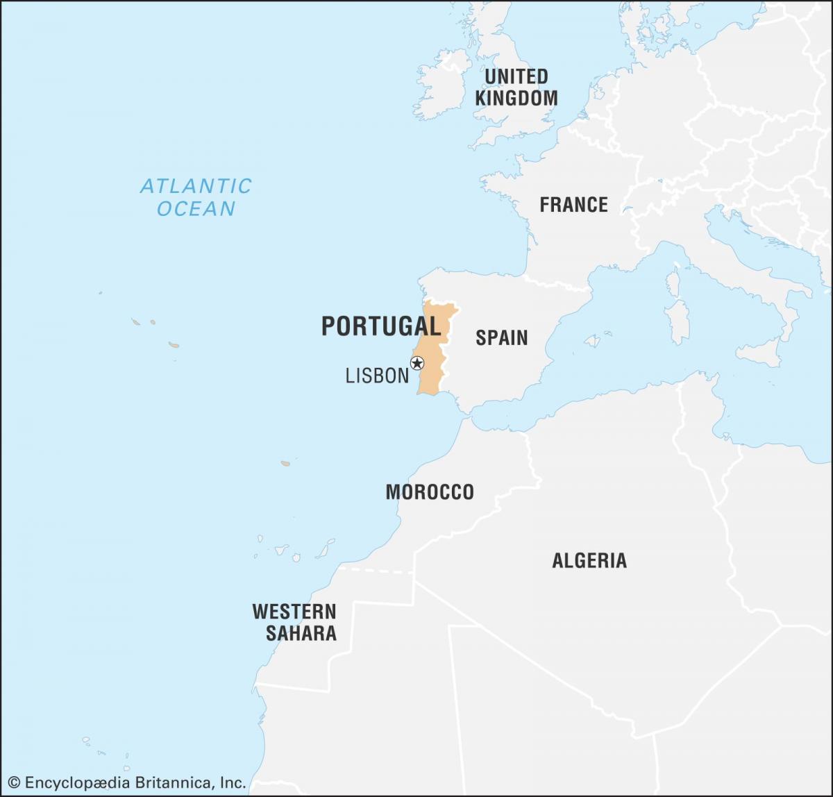 Mapa de Portugal e dos países limítrofes