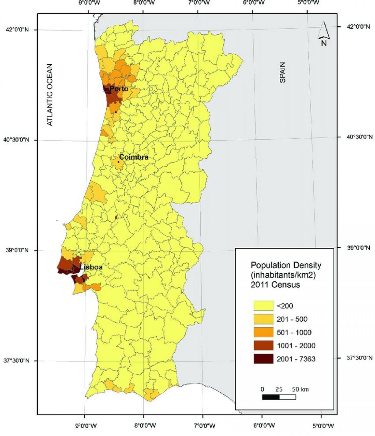 Mapa de densidade de Portugal