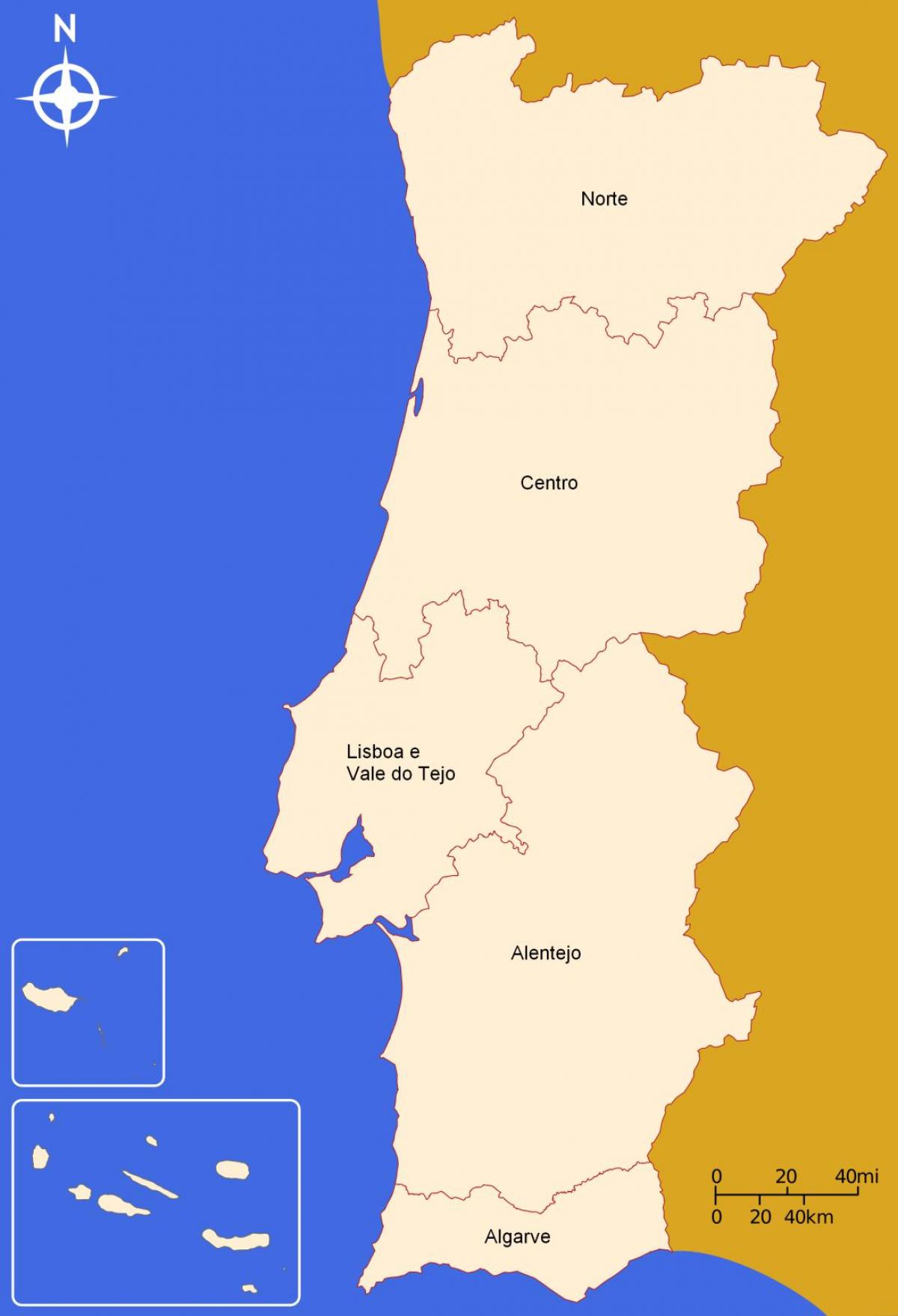 Mapa Detalhado De Portugal Com Divisões Administrativas Em Regiões