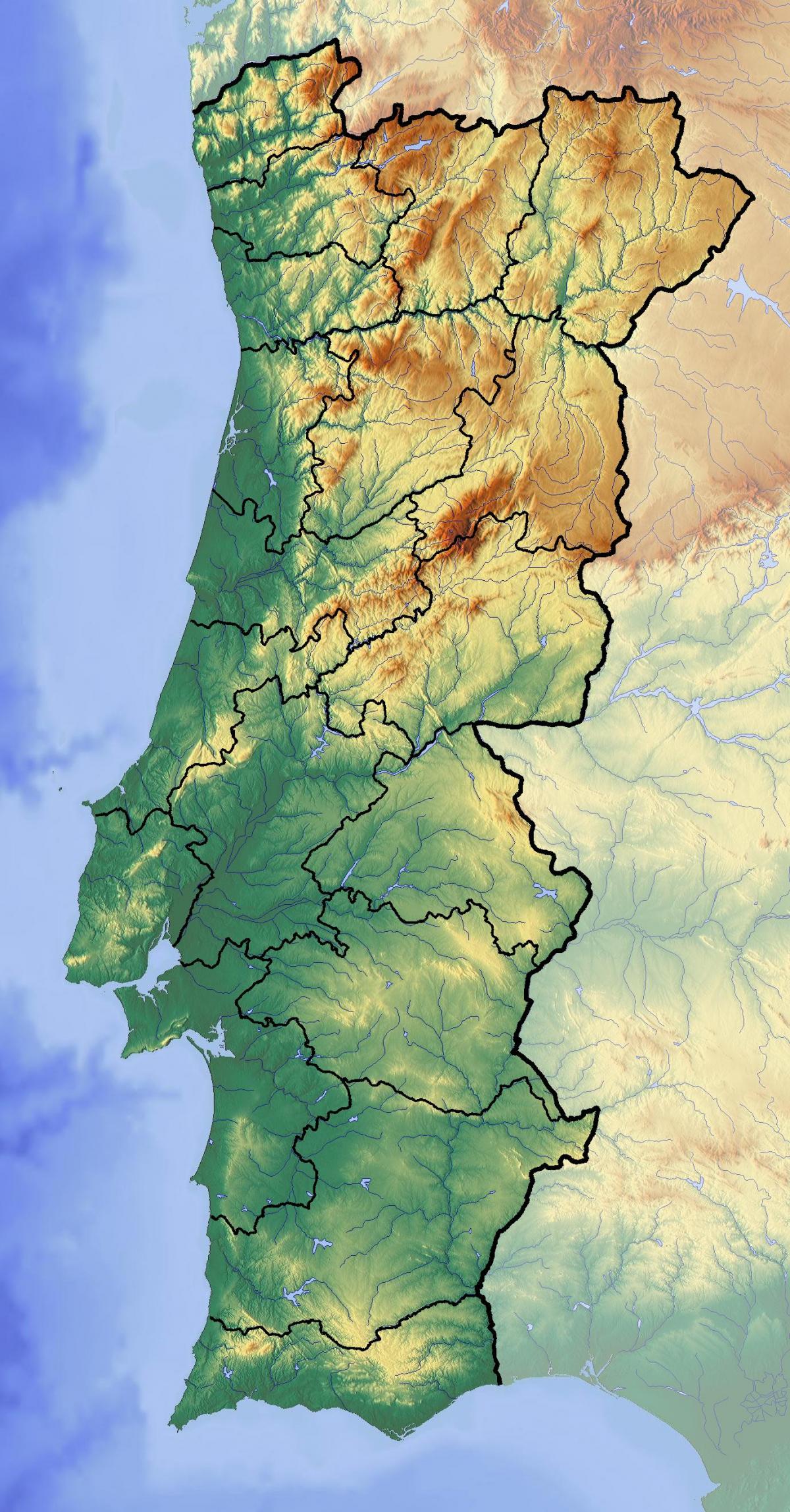 Mapa topográfico de Portugal