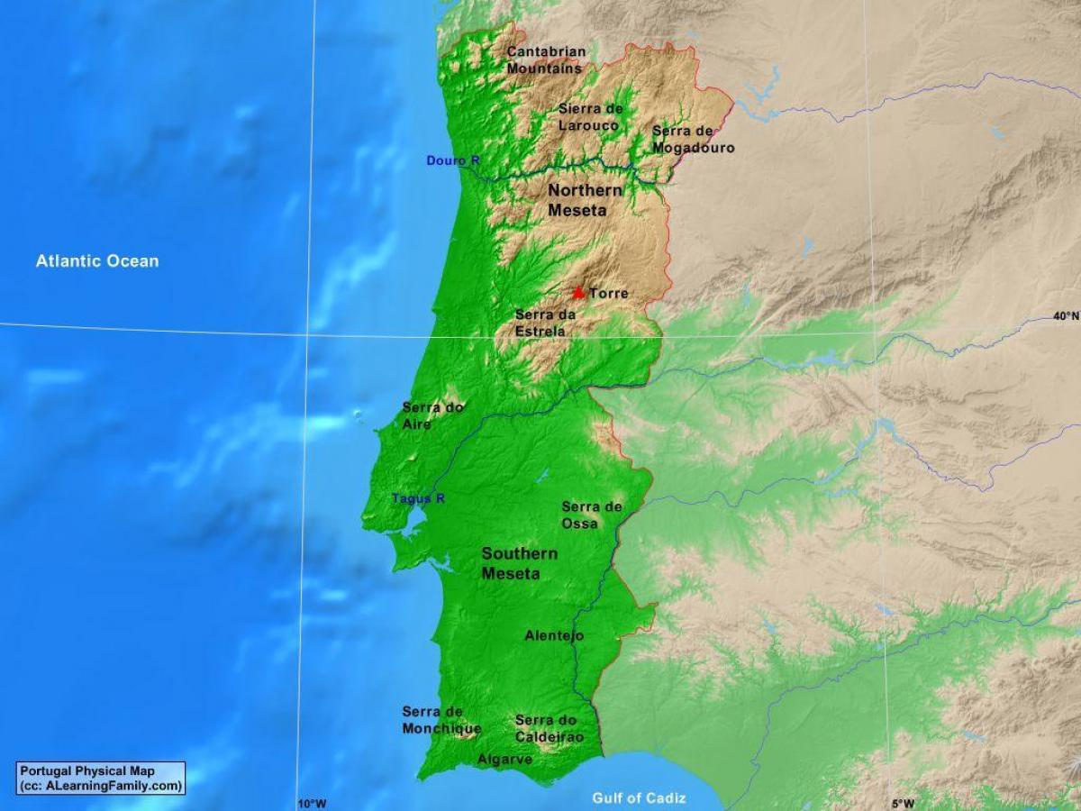 Mapa topográfico Portugal, altitude, relevo