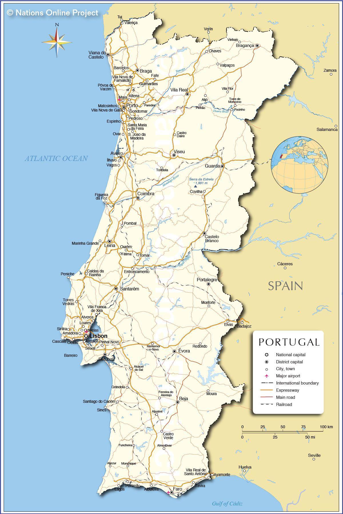 Portugal sobre um mapa
