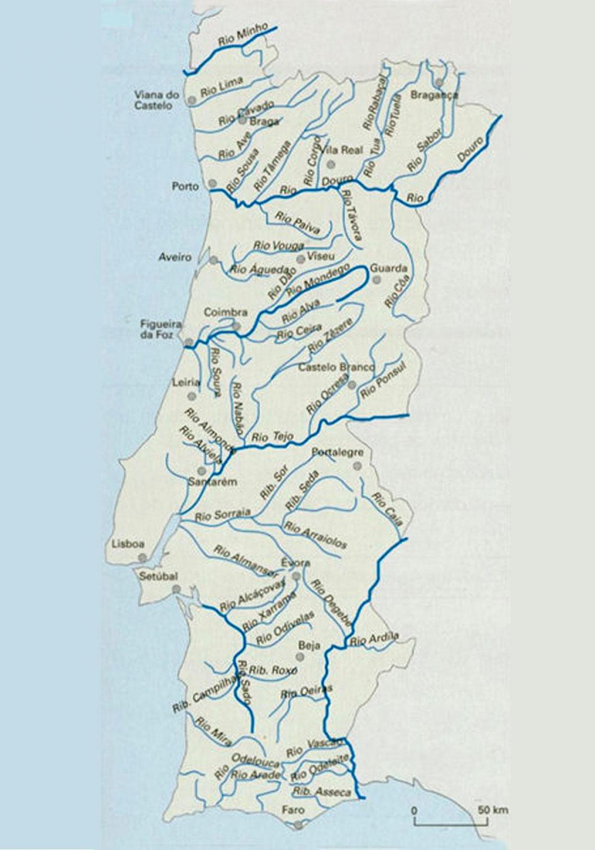 Mapa dos Rios em Portugal